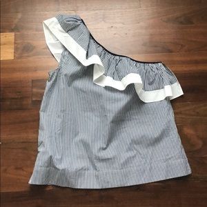 JCREW one shoulder blue and white striped top 0